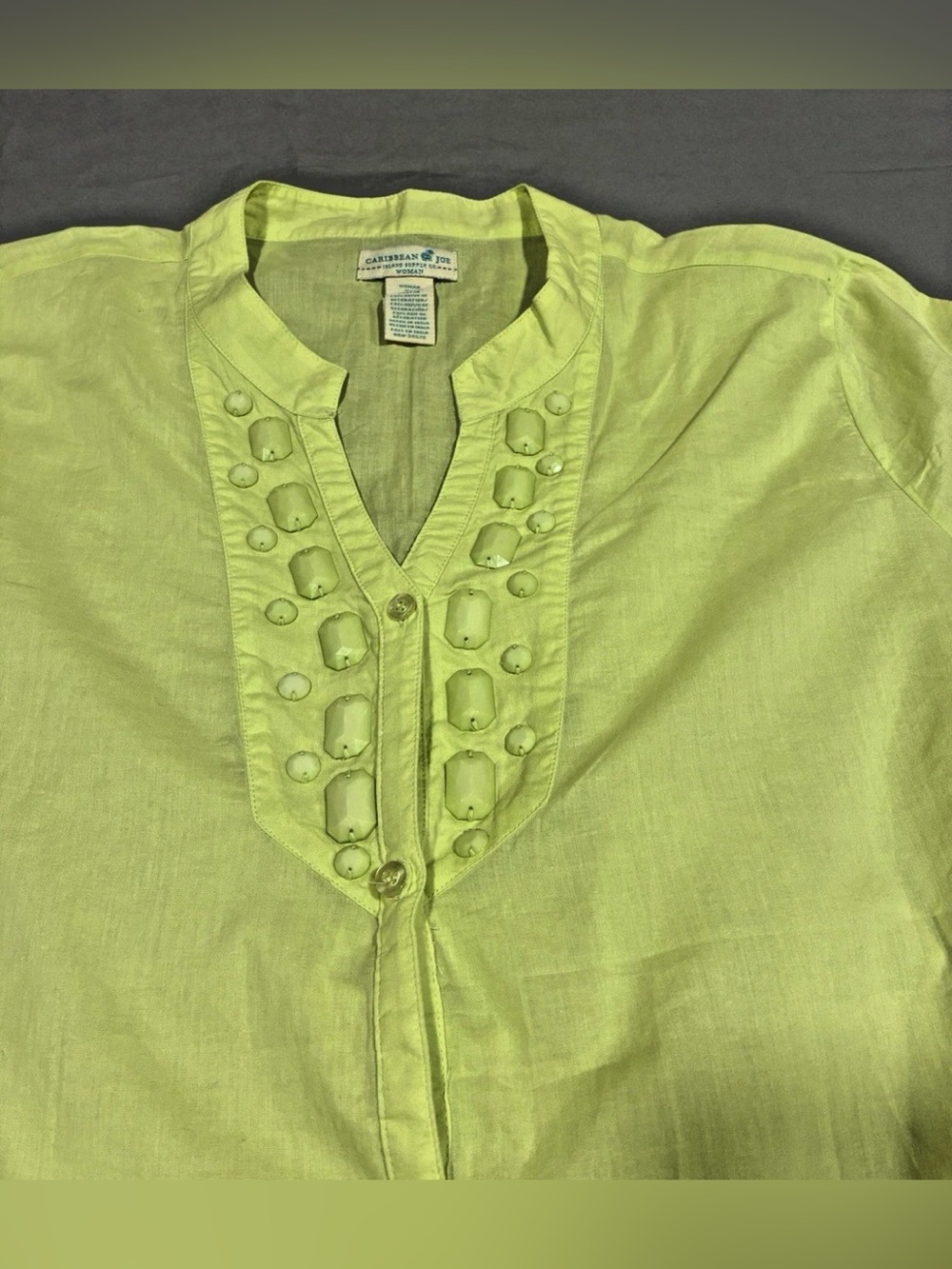 Caribbean Joe 2X Lime Green Embellished Button-Front Shirt